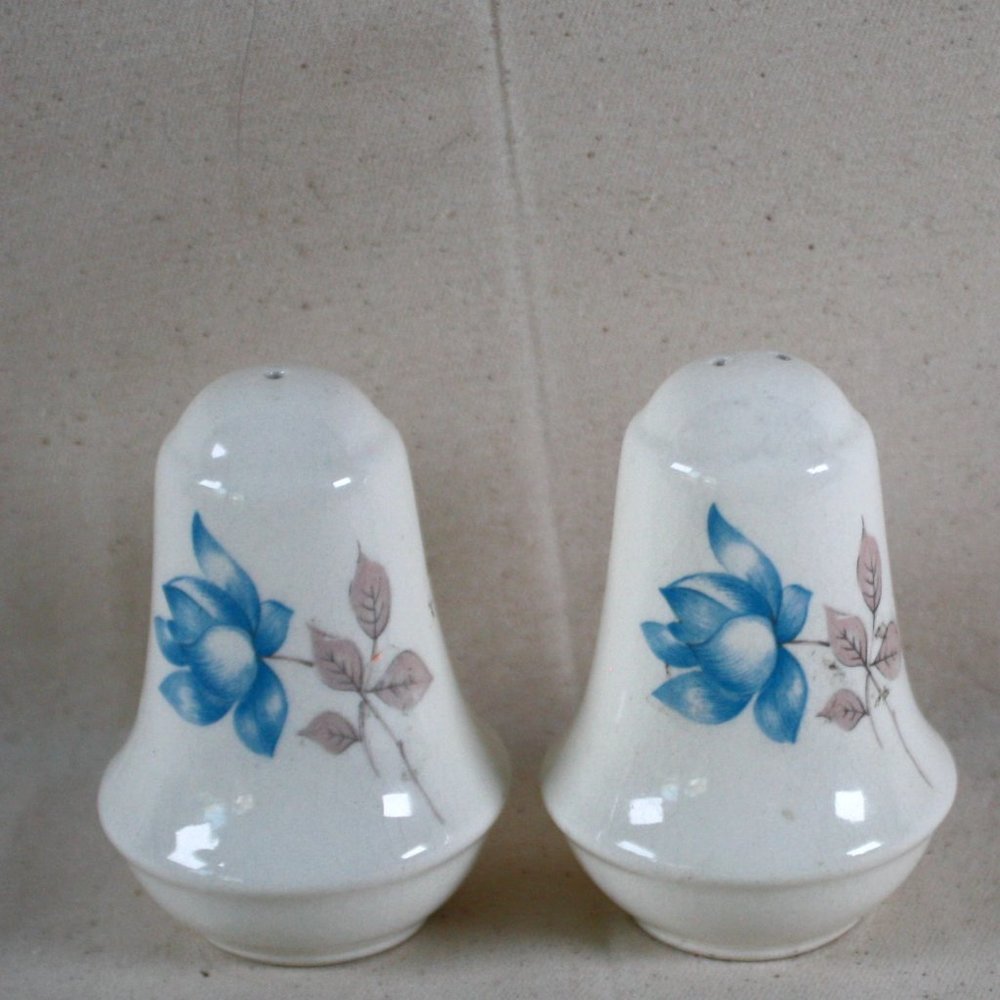 VTG Porcelain Salt & Pepper Shakers w/hand painted flower 3 in tall/2in wide